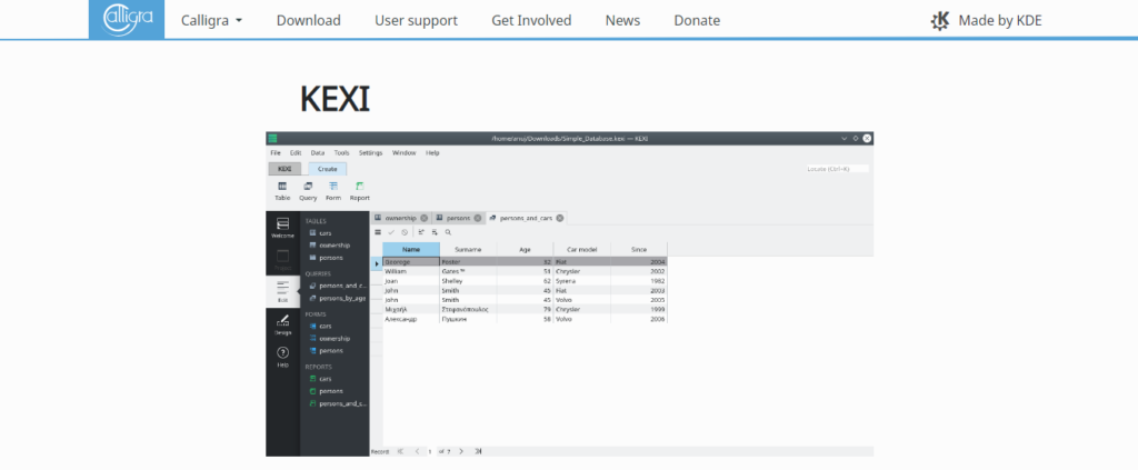 kexi visual database application builder
