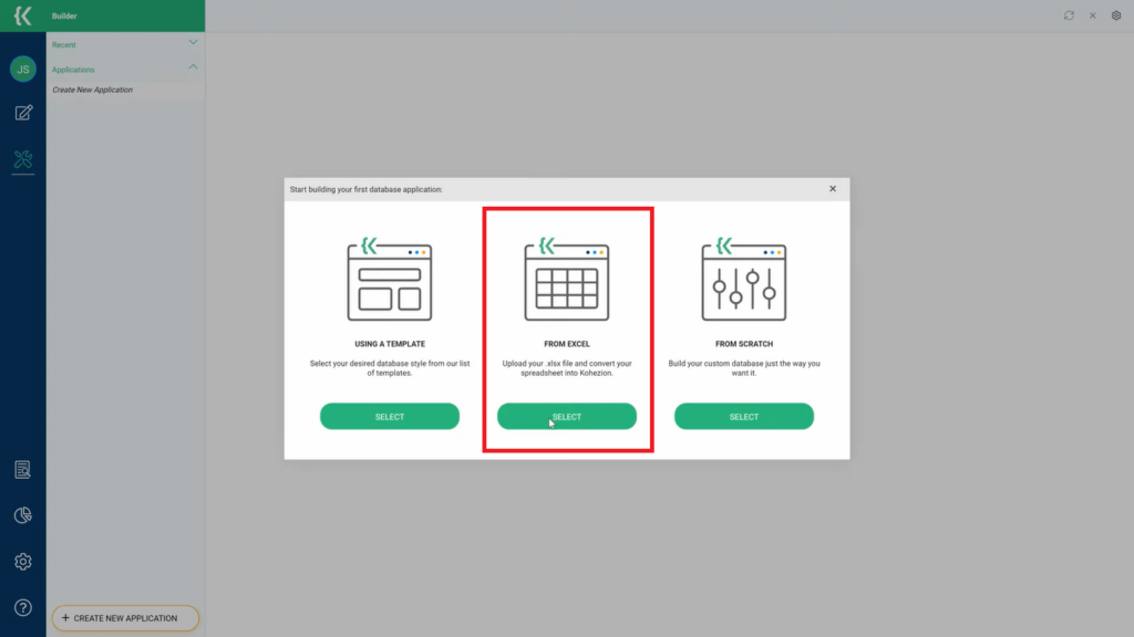 create a database from excel in kohezion