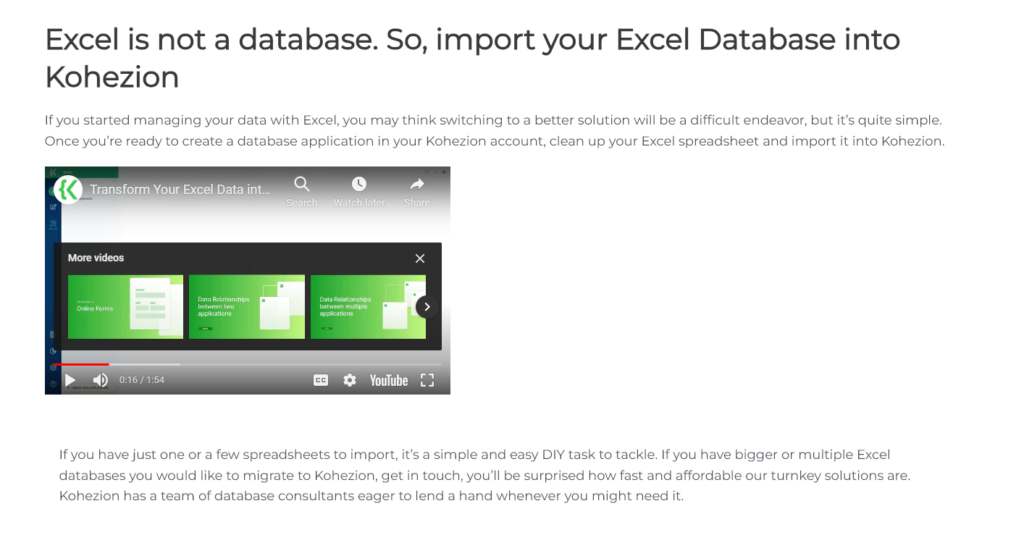 image of video of how to import your excel database into kohezion