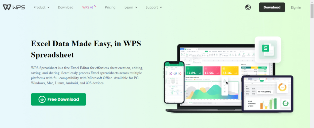 wps office spreadsheets excel alternative