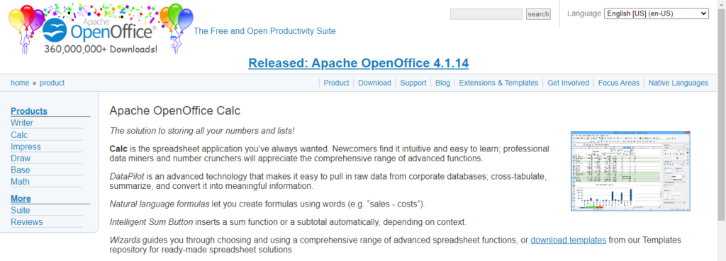 apache open office calc spreadsheet application