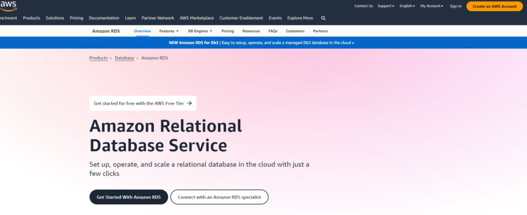 home page of amazon relational database service
