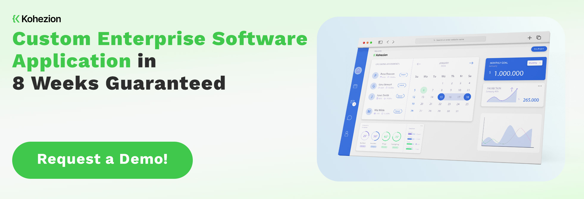 kohezion CTA request a demo for custom enterprise software application
