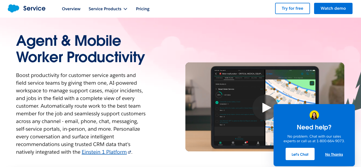 Salesforce service cloud agend and mobile worker productivity platform as a servicenow competitor