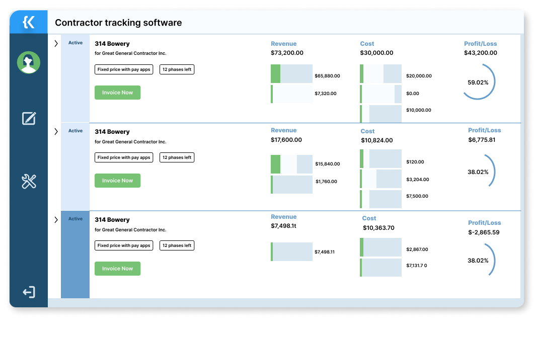 Contractor tracking software